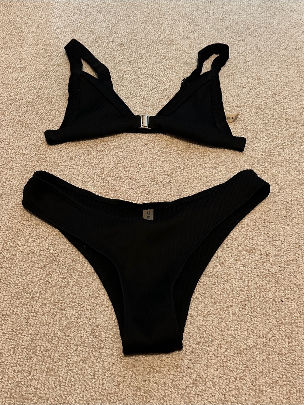Zaful Black Ribbed Two-Piece Swim Set
